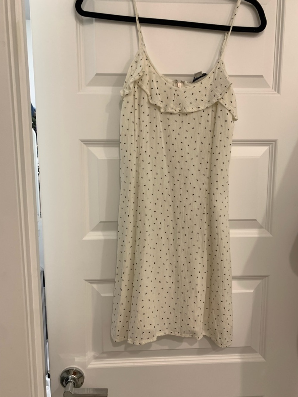 American Eagle Outfitters Cream Mini Slip Dress with Black Dot Print